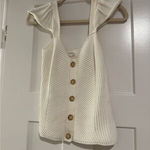 Anthropologie Cream Knit Button-Front Blouse